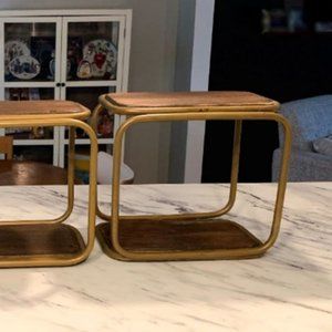 World Market set of wood & gold metal shelves